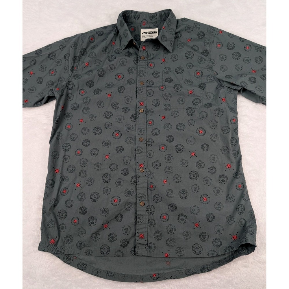 Mountain Khakis Shirt Men's L Short Sleeve Gray All Over Print Geological Survey